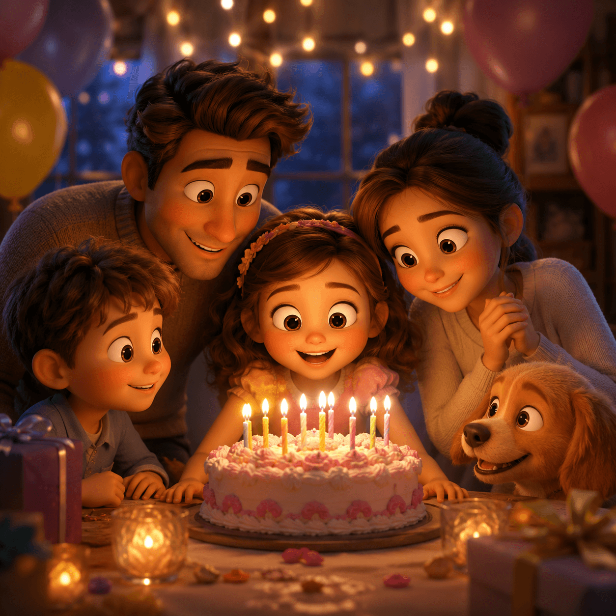 Семья в тёплом 3D-мультфильме, созданном как персональный видеоподарок